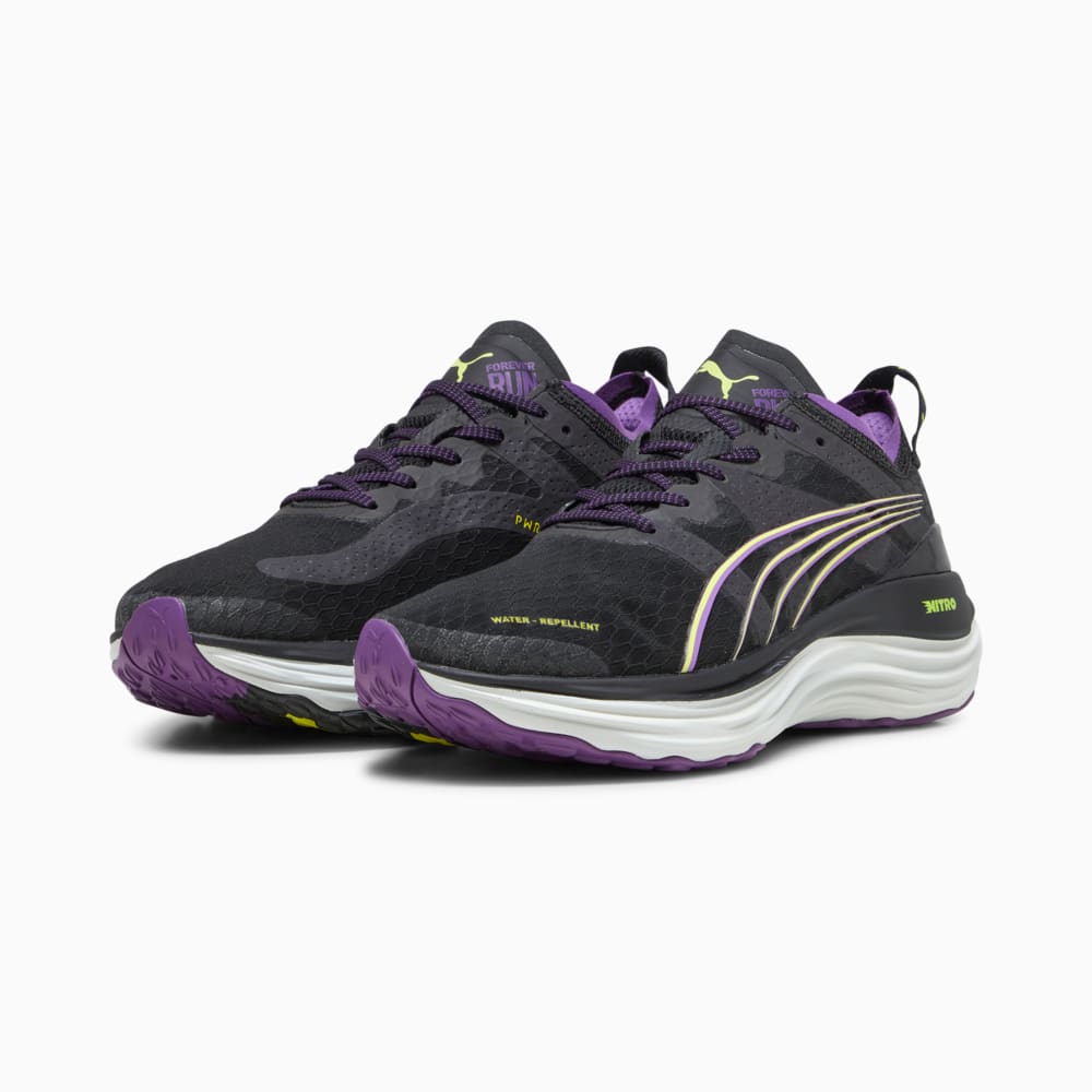 Изображение Puma Кроссовки ForeverRun NITRO WTR Women’s Running Shoes #2: PUMA Black-Purple Pop-Yellow Burst