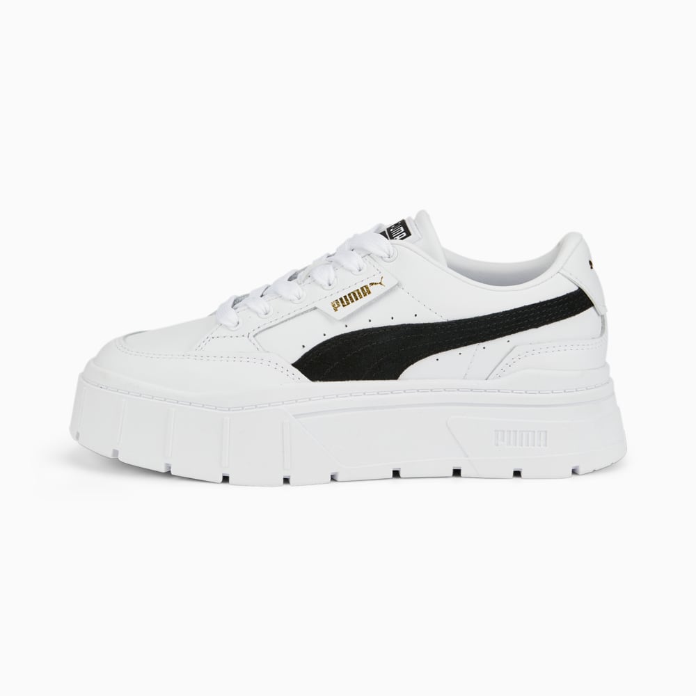 Zapatillas puma mayze leather blanco negro de mujer.