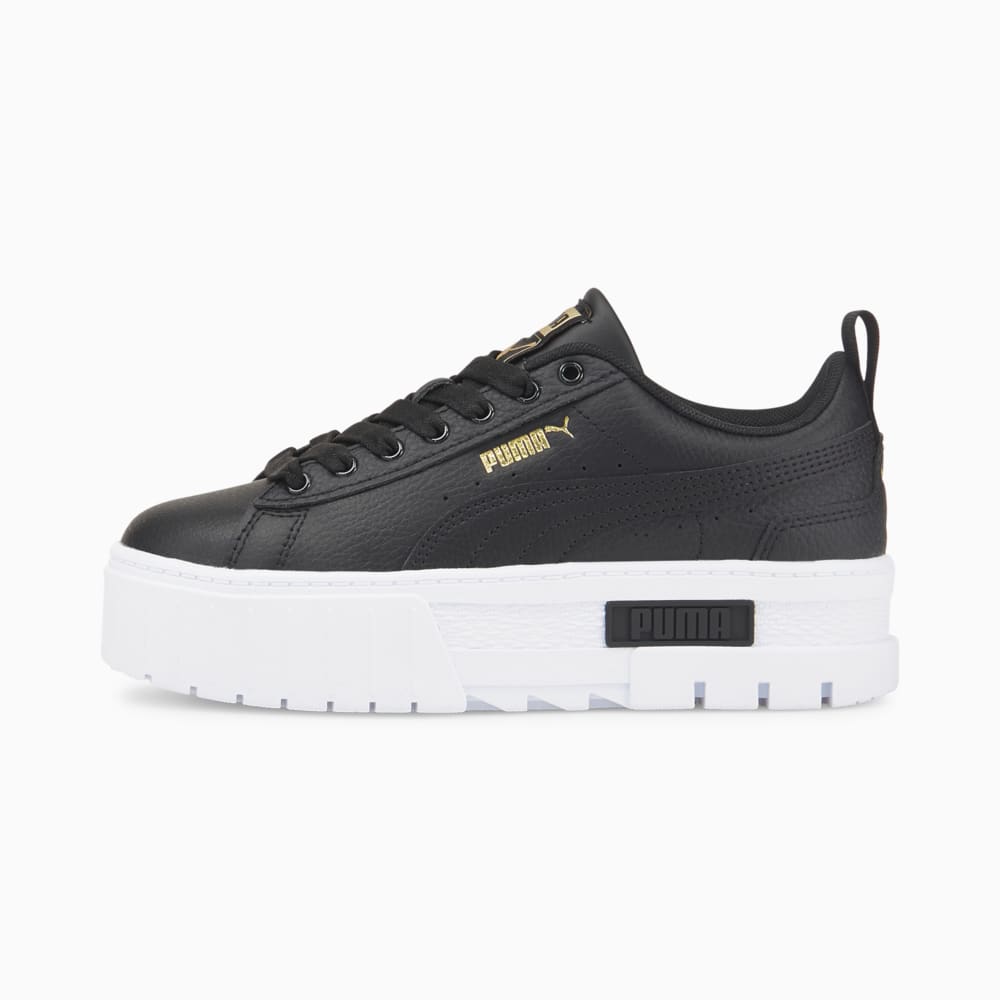 Изображение Puma Кеды Mayze Leather Youth Trainers #1: Puma Black-Puma Team Gold