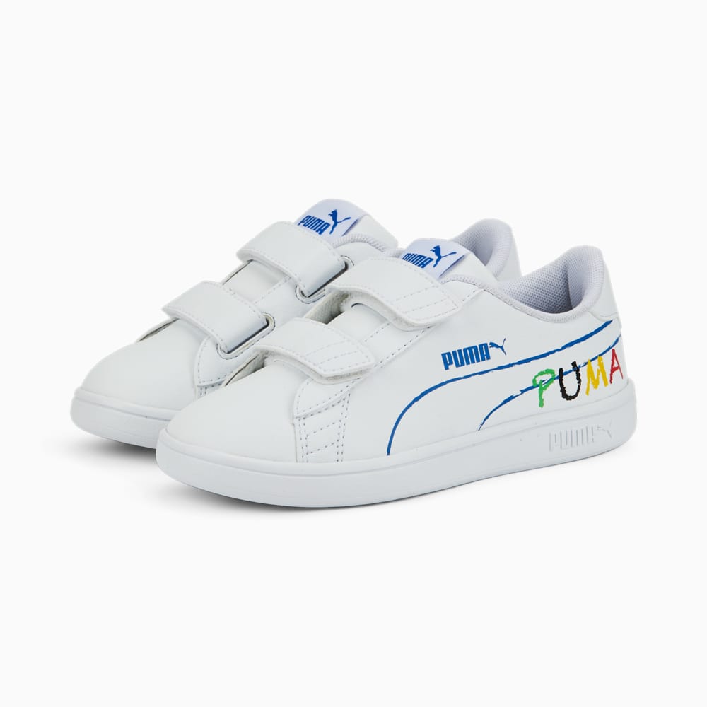 Изображение Puma Детские кеды Smash v2 Home School Sneakers Kids #2: Puma White-Puma Royal-Classic Green-Puma Black-Dandelion