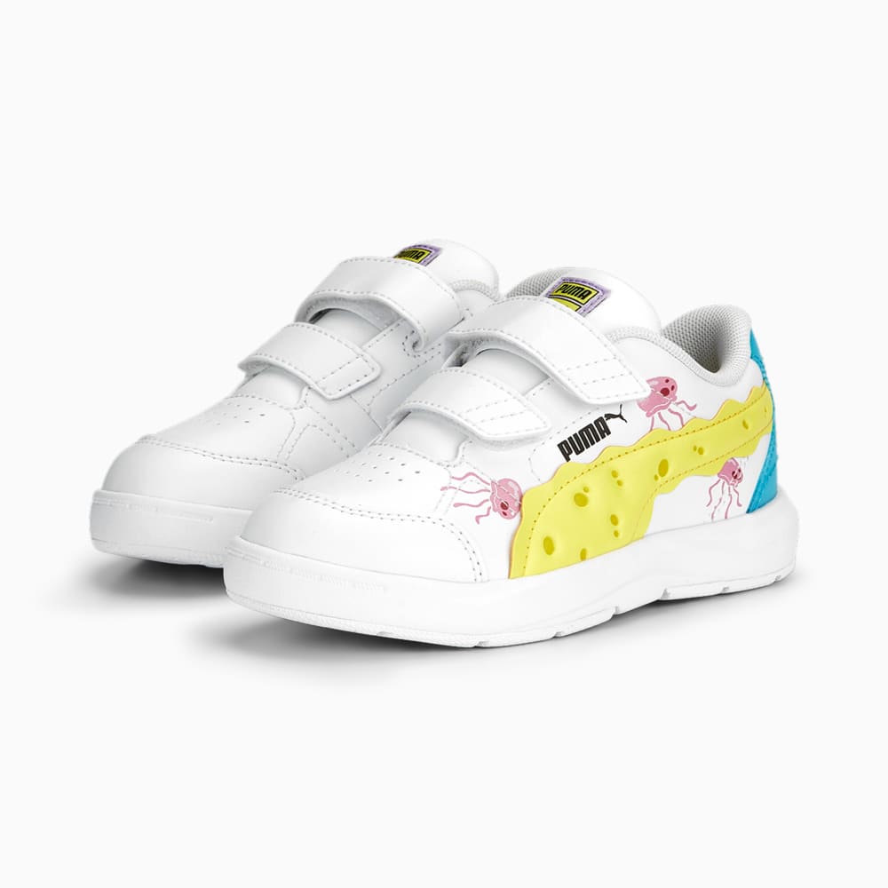 Изображение Puma Детские кроссовки PUMA x SPONGEBOB Evolve Court Sneakers Kids #2: PUMA White-Celandine-Hero Blue-PRISM PINK