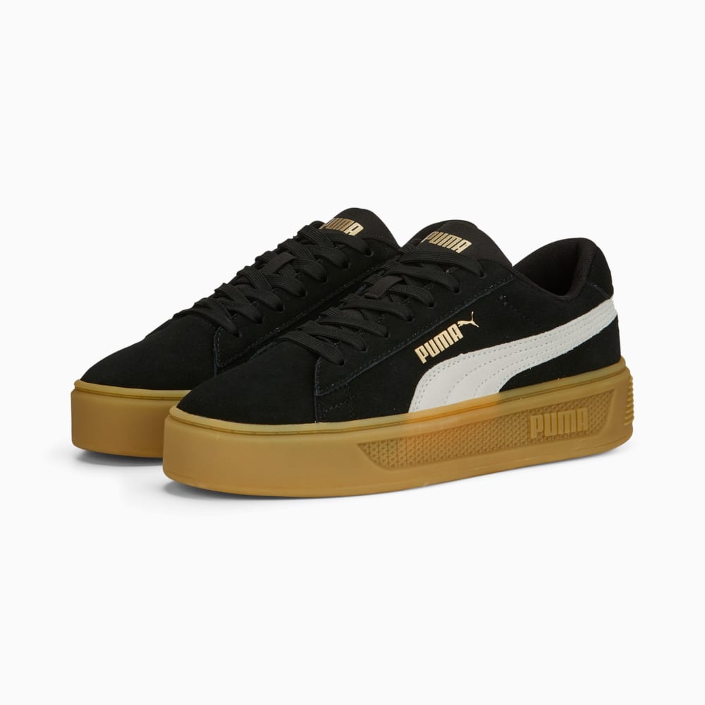 Изображение Puma Кеды Smash Platform V3 Suede Sneakers Women #2: PUMA Black-PUMA White-PUMA Gold