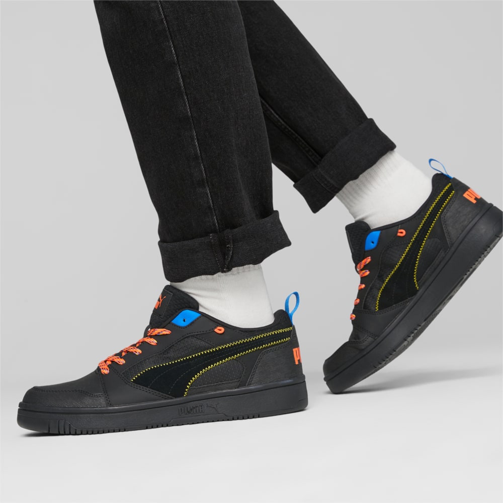 Изображение Puma Кеды Rebound v6 Low Open Road Sneakers #2: PUMA Black-Yellow Sizzle-Hot Heat-Ultra Blue