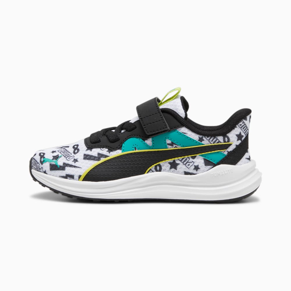 Изображение Puma Детские кроссовки Reflect Lite Masked Hero Kids' Sneakers #1: PUMA White-PUMA Black-Sparkling Green-Lime Sheen