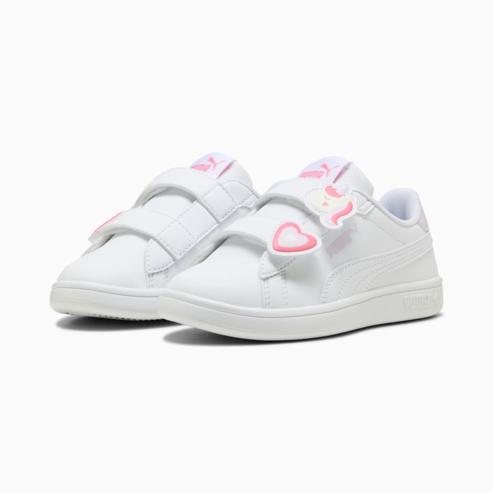 Изображение Puma Детские кеды PUMA Smash 3.0 Badges Kids' Sneakers #2: PUMA White-Magic Rose-Lilac Frost