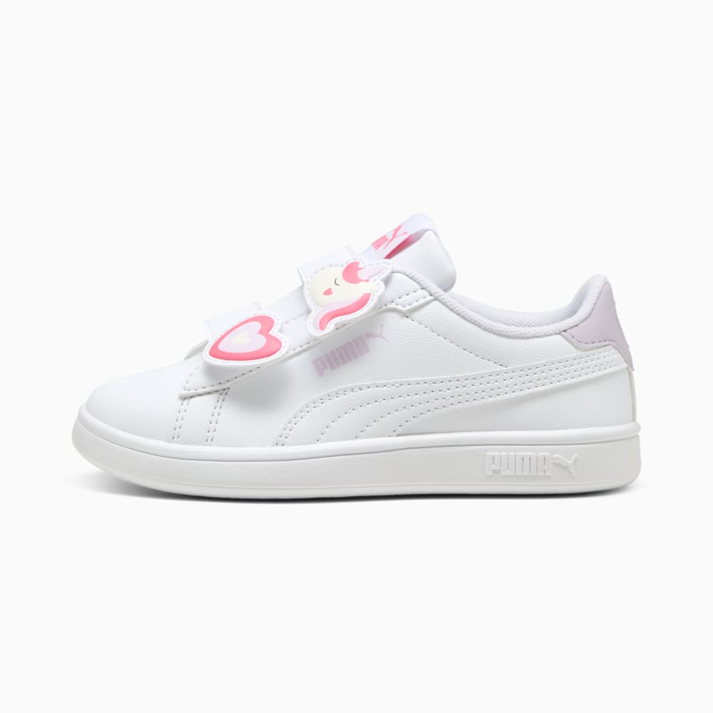 Изображение Puma Детские кеды PUMA Smash 3.0 Badges Kids' Sneakers #1: PUMA White-Magic Rose-Lilac Frost