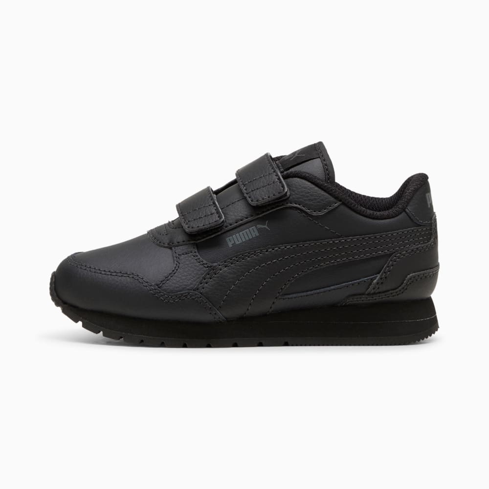Изображение Puma Детские кроссовки ST Runner v4 Leather Sneakers Kids #1: PUMA Black-Shadow Gray