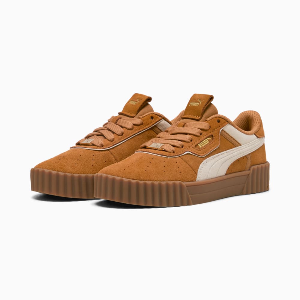 Изображение Puma Кеды Carina 3.0 Luxe Suede Sneakers Women #2: Caramel Latte-Alpine Snow-PUMA Gold