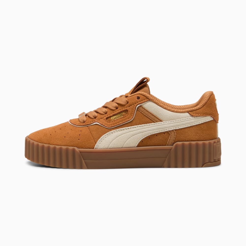Изображение Puma Кеды Carina 3.0 Luxe Suede Sneakers Women #1: Caramel Latte-Alpine Snow-PUMA Gold