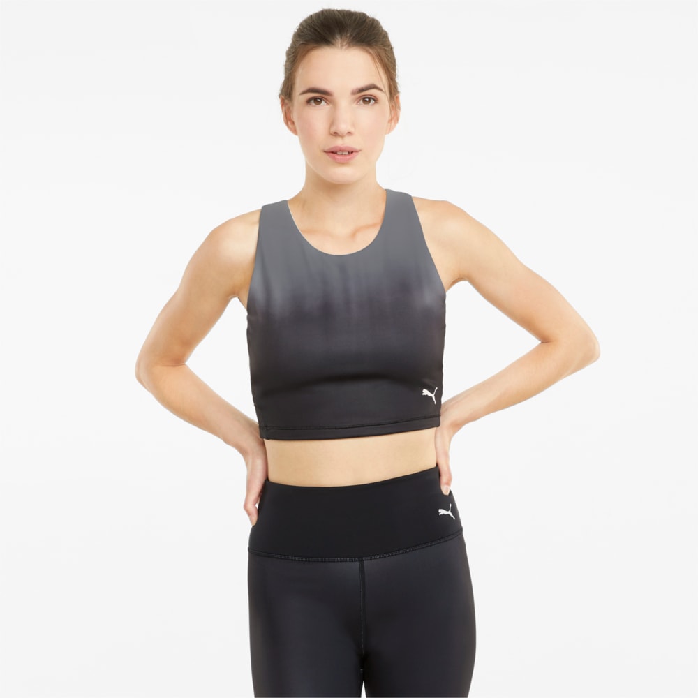 Зображення Puma Топ Studio Ombre Women's Racerback Training Crop Top #1: Puma Black-Asphalt-ombre print