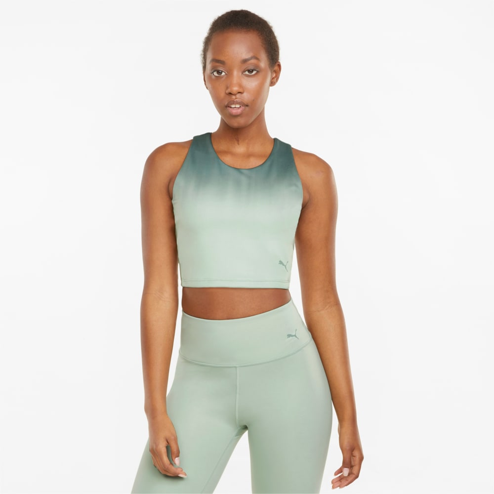 Изображение Puma Топ Studio Ombre Women's Racerback Training Crop Top #1: Frosty Green-Midnight Green-ombre print