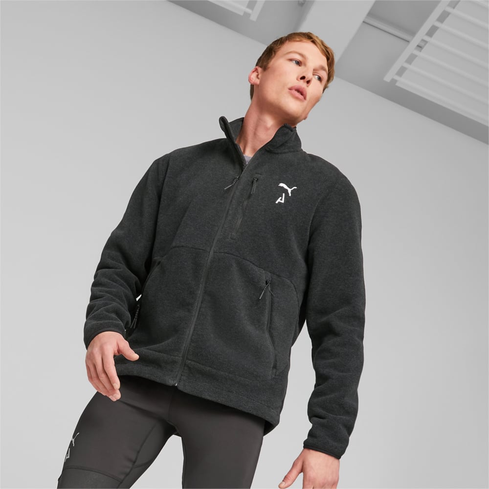 Изображение Puma Толстовка SEASONS Full-Zip Running Fleece Men #1: PUMA Black Heather-Silver