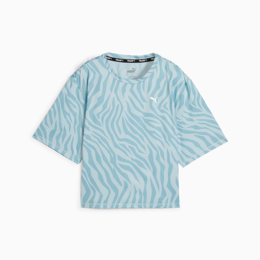 Изображение Puma Футболка Train Favourite Printed Training Crop Tee Women #1: Turquoise Surf-Zebra Print