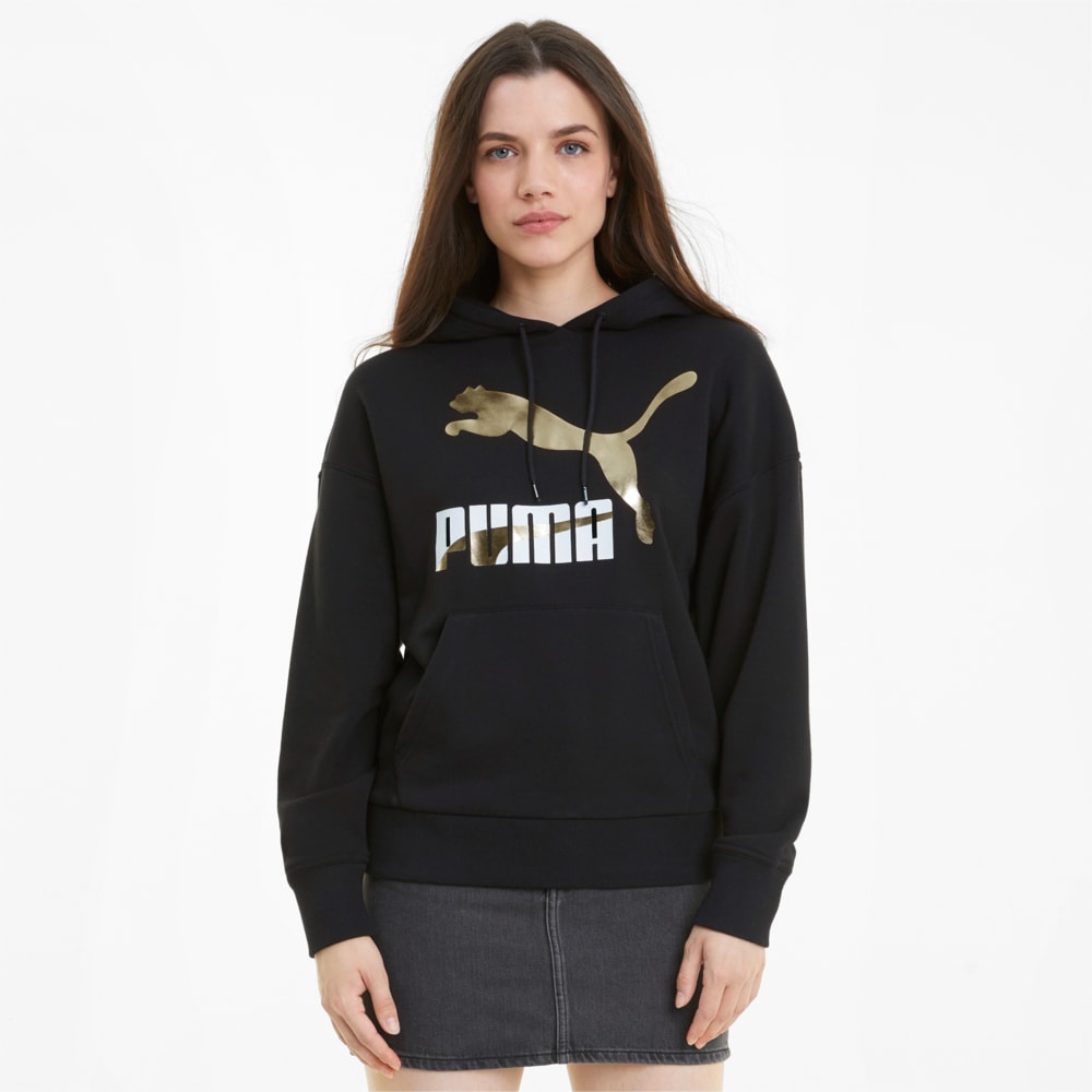 Зображення Puma Толстовка Classics Logo Women's Hoodie #1: Puma Black-metallic