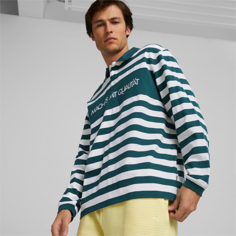 Изображение Puma Поло MMQ Sail To Bay Pattern Long Sleeve Polo Shirt #1: Varsity Green