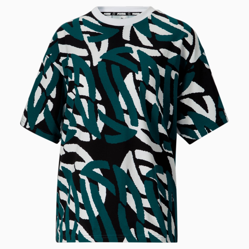 Изображение Puma Футболка Stewie Printed Basketball Tee Women #1: Varsity Green