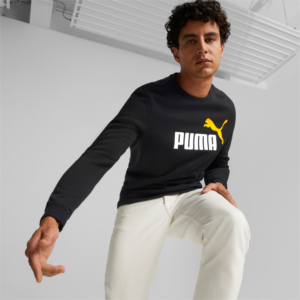 Изображение Puma Толстовка Essentials+ Two-Tone Big Logo Crew Neck Men's Sweater #1: Puma Black-tangerine