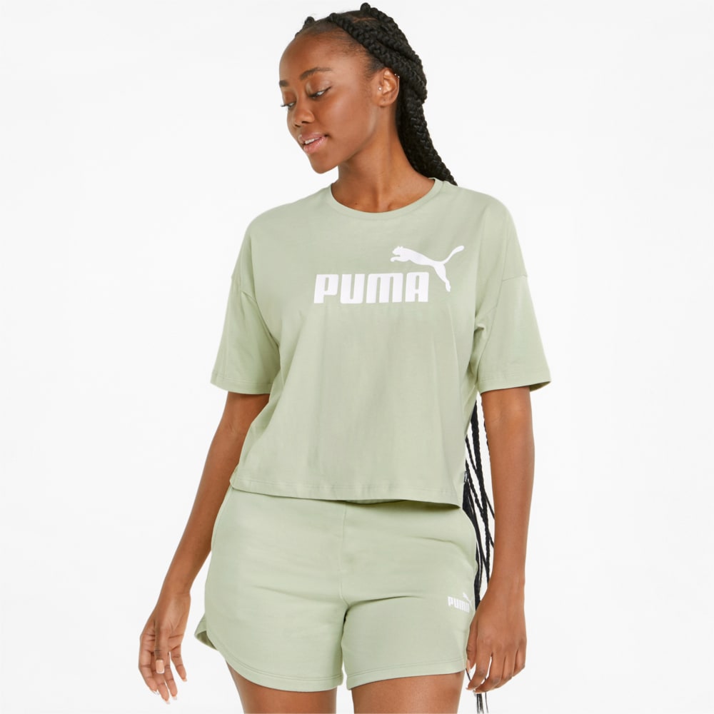 Изображение Puma Футболка Essentials Logo Cropped Women's Tee #1: Spring Moss