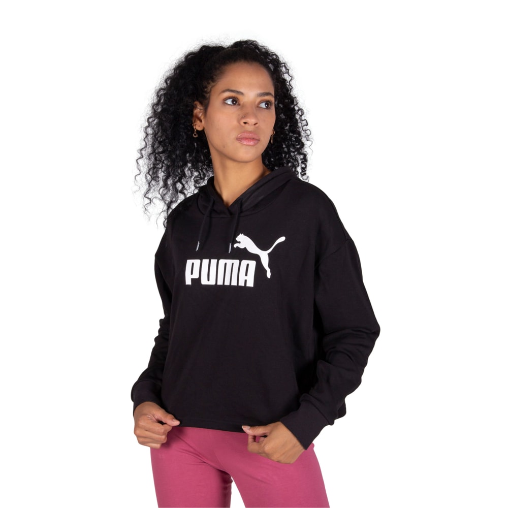 Moletom com Capuz Essentials Logo Cropped Feminino Preto PUMA