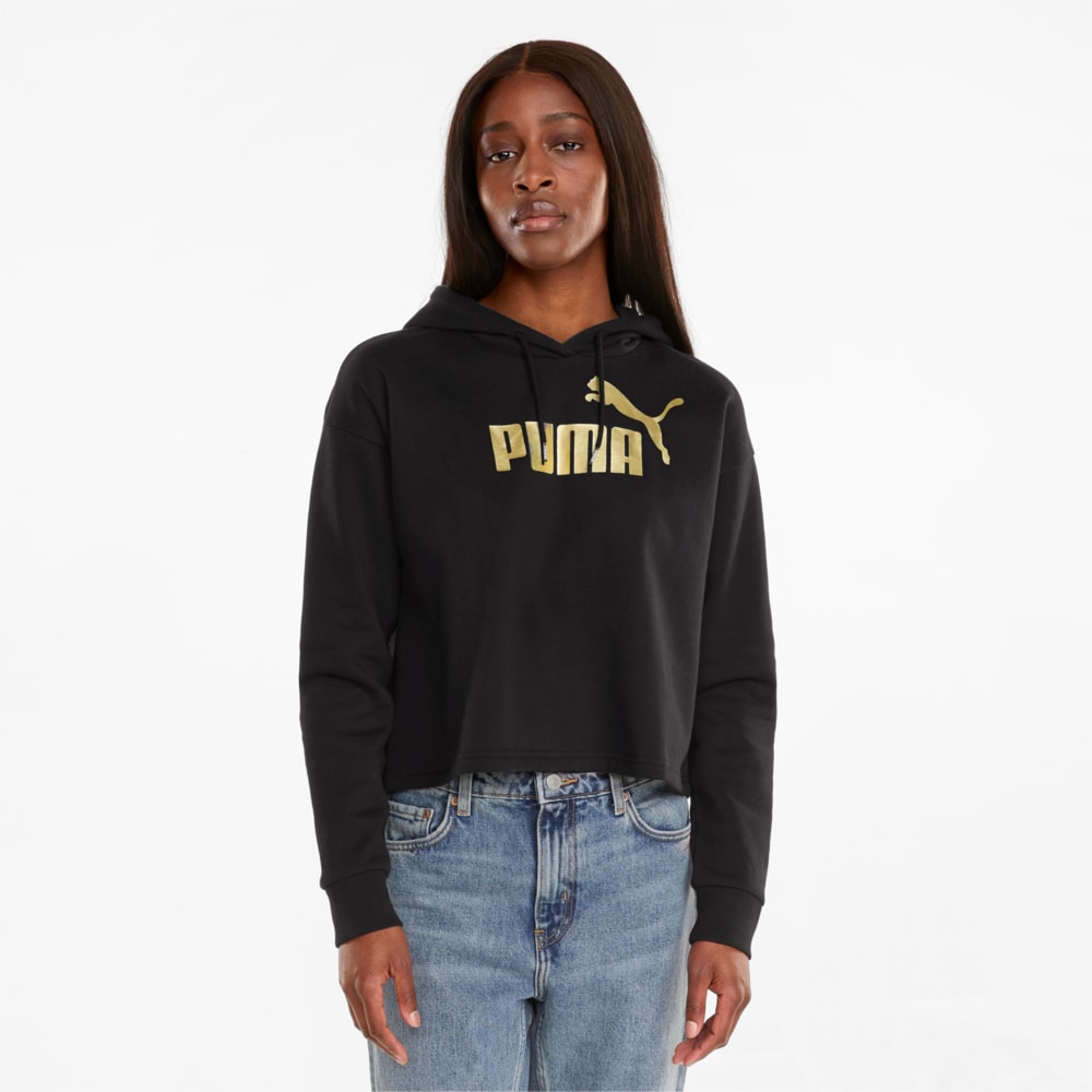 Изображение Puma Толстовка Essentials+ Cropped Metallic Women's Hoodie #1: Puma Black-GOLD
