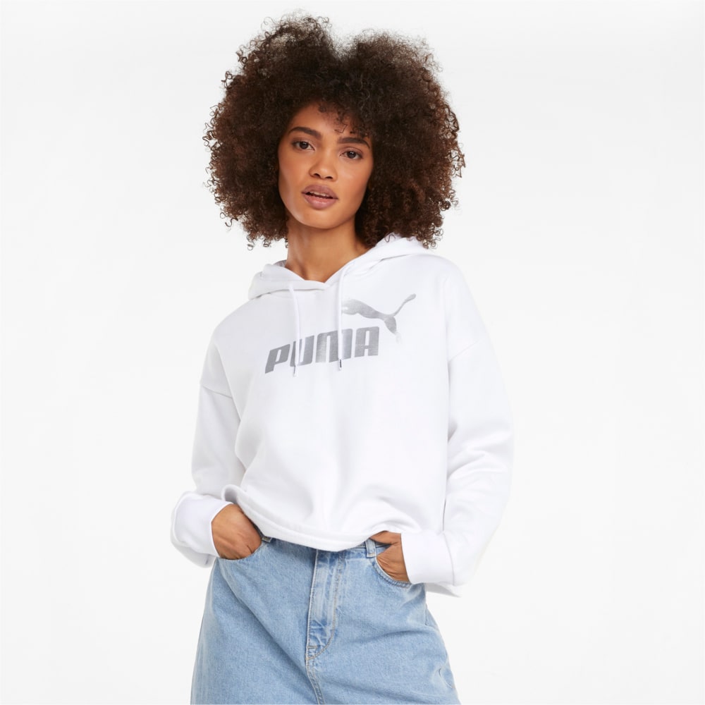 Изображение Puma Толстовка Essentials+ Cropped Metallic Women's Hoodie #1: Puma White-Silver