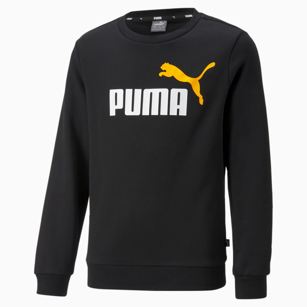 Изображение Puma Детская толстовка Essentials+ Two-Tone Big Logo Crew Neck Youth Sweater #1: Puma Black-tangerine