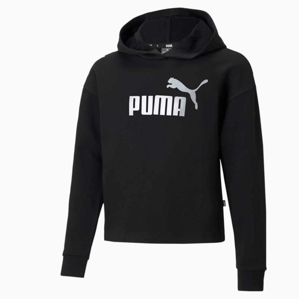 Изображение Puma Детская толстовка Essentials+ Logo Cropped Youth Hoodie #1: Puma Black