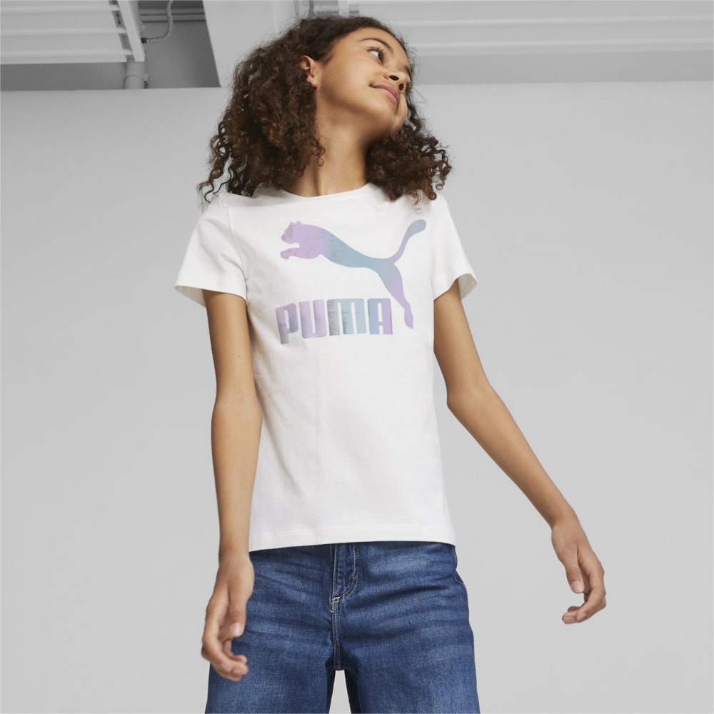 Изображение Puma Детская футболка Classics Iridescent Logo Youth Tee #1: Puma White