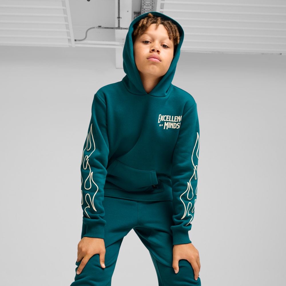 Изображение Puma Детское худи Basketball Caution Hoodie Youth #1: Cold Green