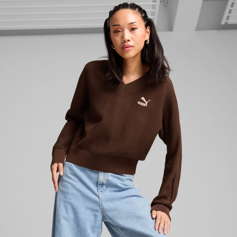 Зображення Puma Світшот T7 Knitted V-Neck Crew Women #1: Espresso Brown