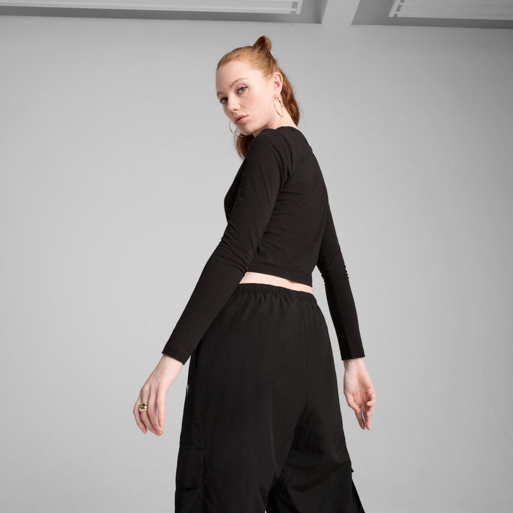 Изображение Puma Лонгслив WARDROBE ESS Longsleeve Baby Tee Women #2: Puma Black