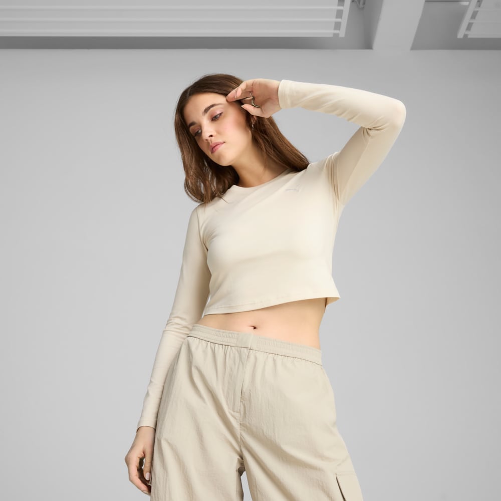 Зображення Puma Лонгслів WARDROBE ESS Longsleeve Baby Tee Women #1: Alpine Snow
