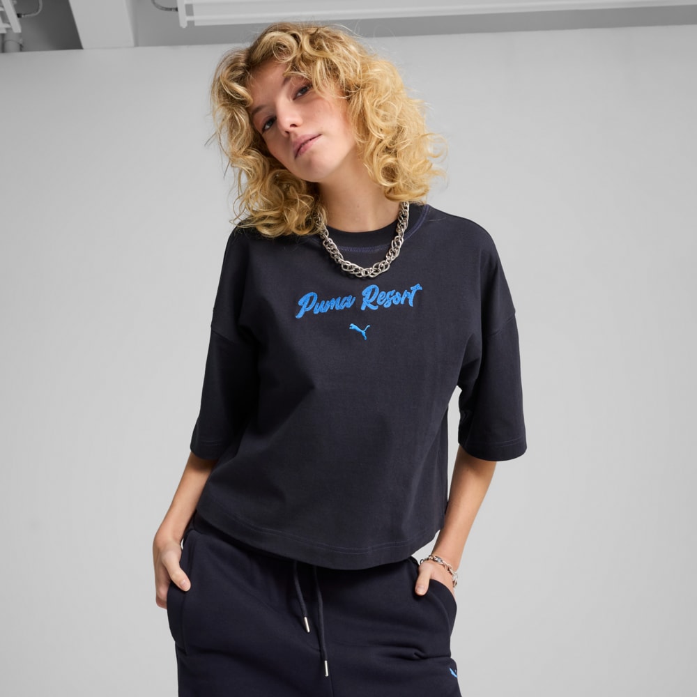 Изображение Puma Футболка PREMIUM ESS Oversized Graphic Tee Women #1: new navy