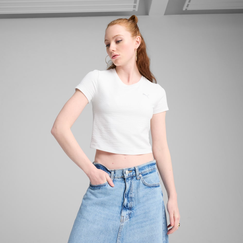 Зображення Puma Футболка DARE TO Textured Baby Tee Women #1: Puma White