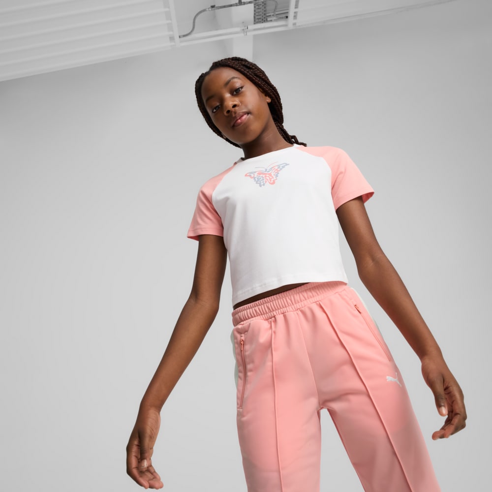 Изображение Puma Детская футболка BUTTERFLY VIBE Baby Tee Youth #1: PUMA White-Pink Fruit