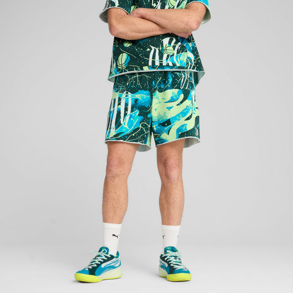 Изображение Puma Шорты Hoop Dreamz Short II Unisex #1: Dark Myrtle-Spring Fern-AOP