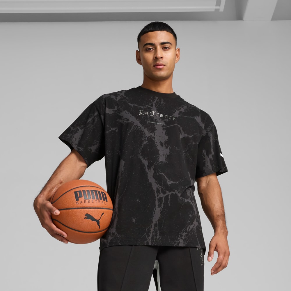 Зображення Puma Футболка PUMA HOOPS x LAFRANCÉ Written in Chrome Marble Tee Unisex #1: PUMA Black-Flat Medium Gray AOP