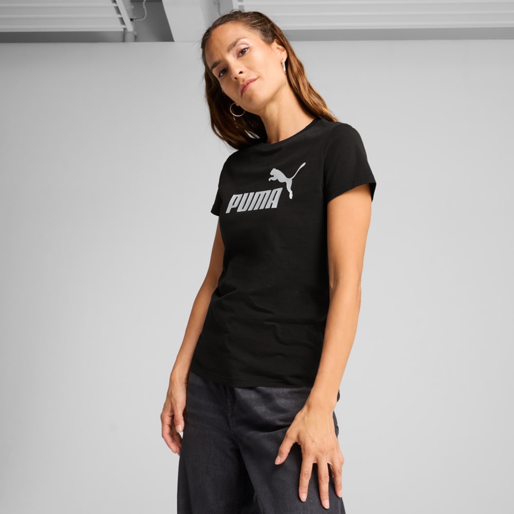 Изображение Puma Футболка ESS METALLIC No. 1 Logo Tee Women #1: Puma Black-Metallic Silver