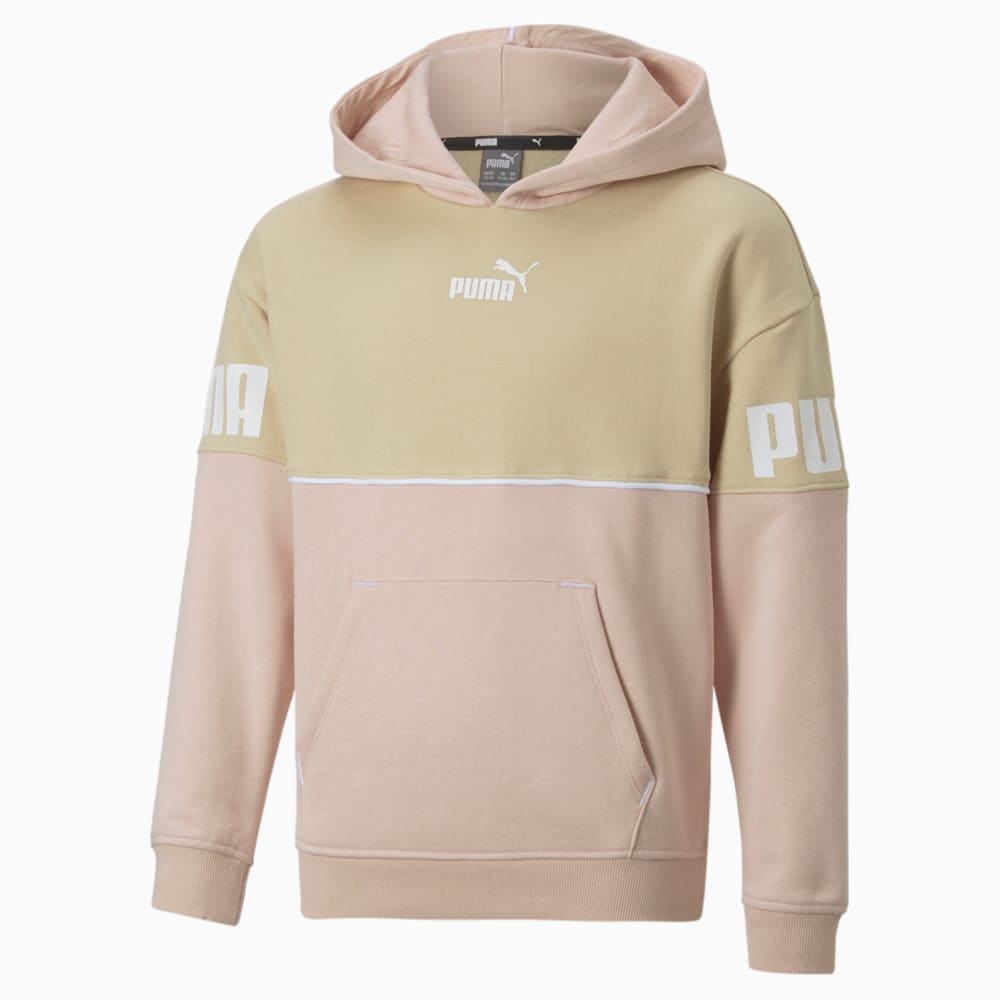 Изображение Puma Детское худи Power Colourblock Hoodie Youth #1: Light Sand