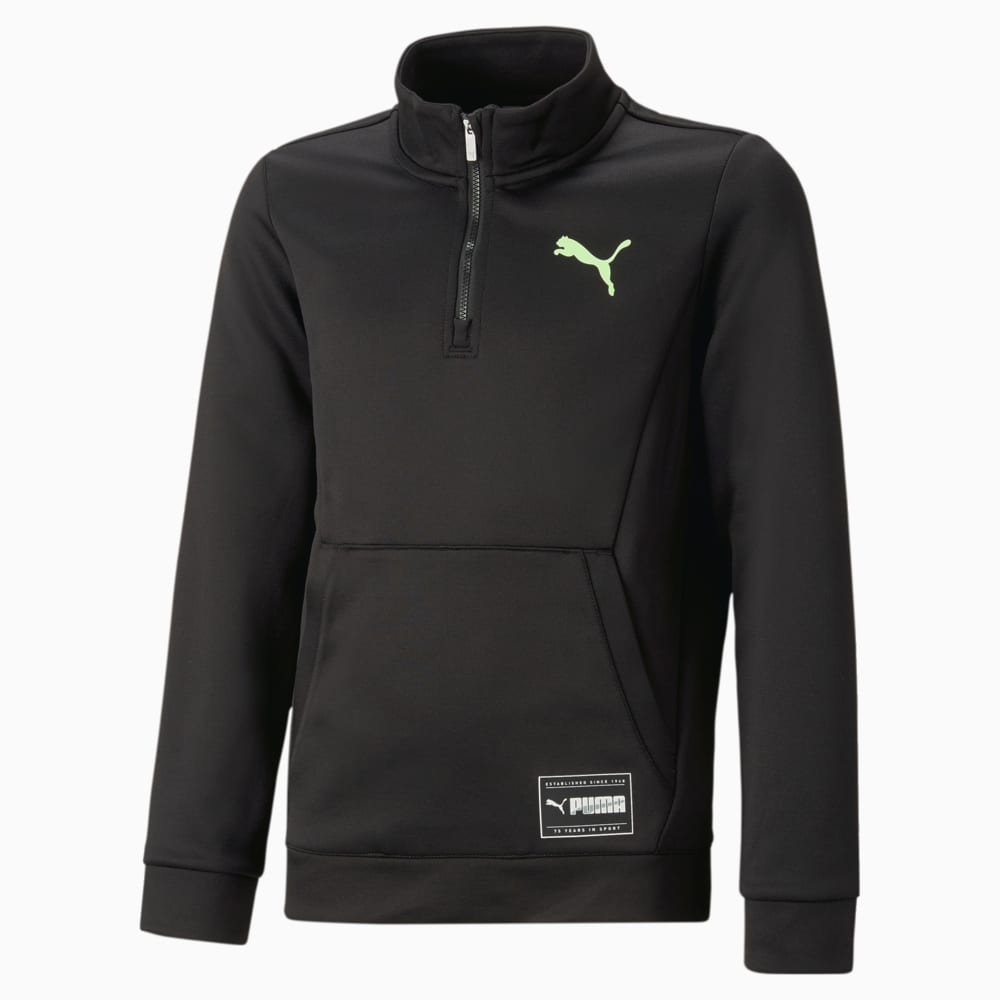 Изображение Puma Детская толстовка FIT Quarter-Zip Top Youth #1: Puma Black-Fizzy Lime