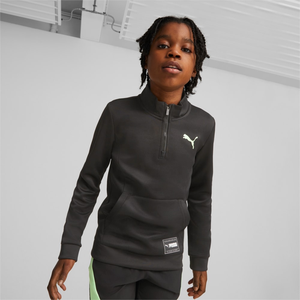 Изображение Puma Детская толстовка FIT Quarter-Zip Top Youth #1: Puma Black-Fizzy Lime