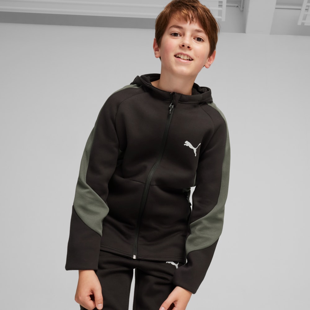 Изображение Puma Детская кофта EVOSTRIPE Youth Full-Zip Hoodie #1: Puma Black