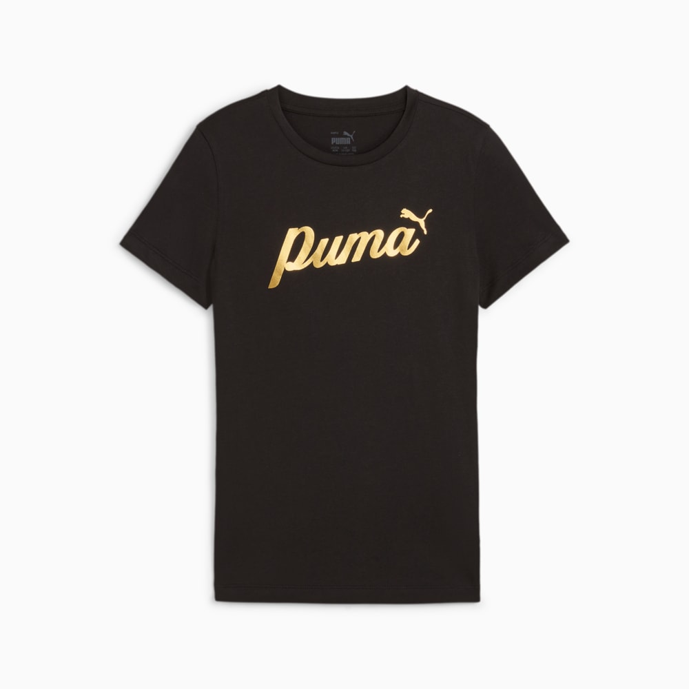 Зображення Puma Дитяча футболка ESS+ SCRIPT Metallic Tee Youth #1: Puma Black-Gold foil