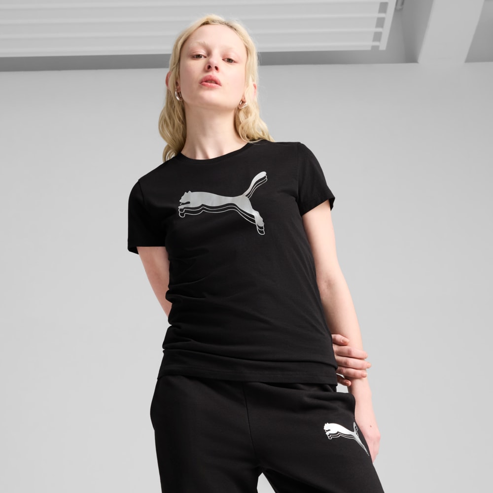 Изображение Puma Футболка ESS METALLIC Tee Women #1: Puma Black-Metallic Silver
