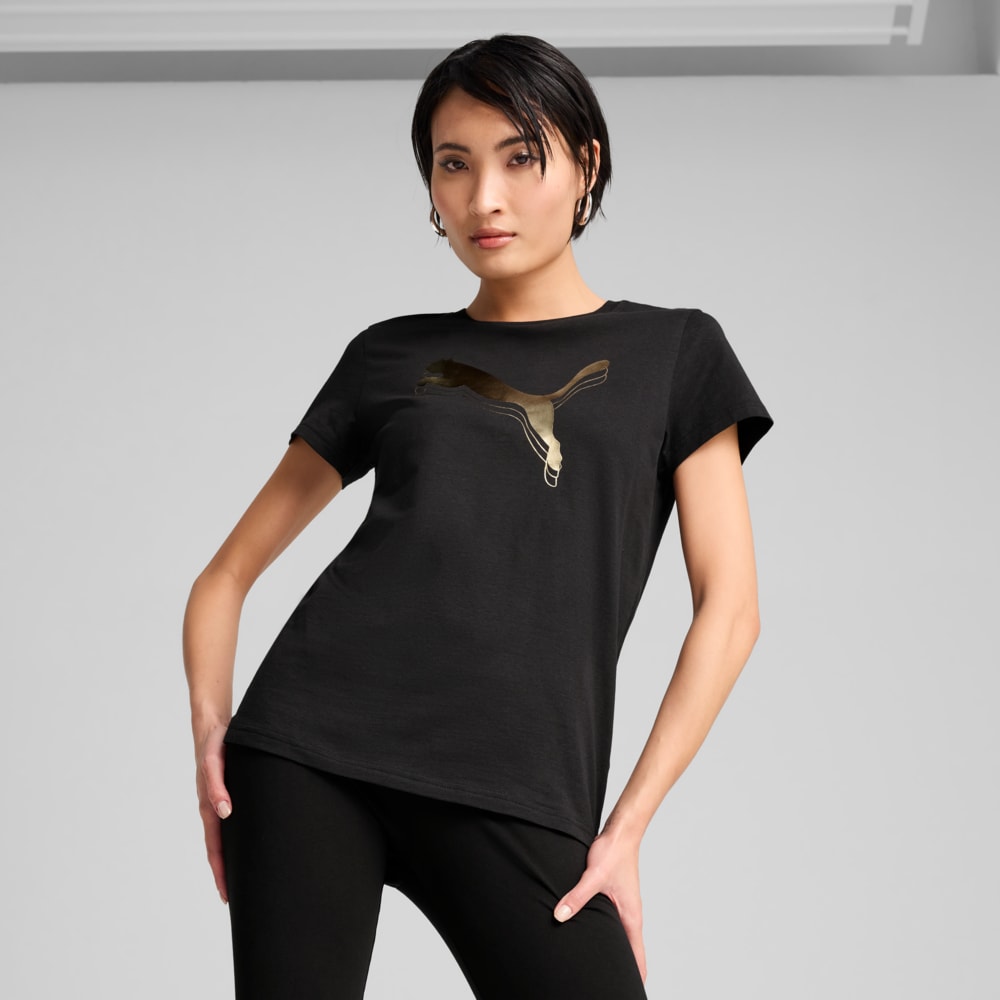 Изображение Puma Футболка ESS METALLIC Tee Women #1: Puma Black-Metallic Gold