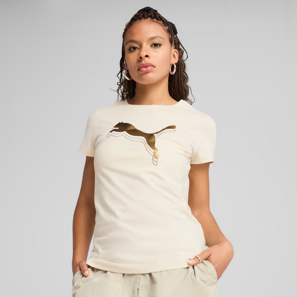 Изображение Puma Футболка ESS METALLIC Tee Women #1: Alpine Snow-Metallic Gold