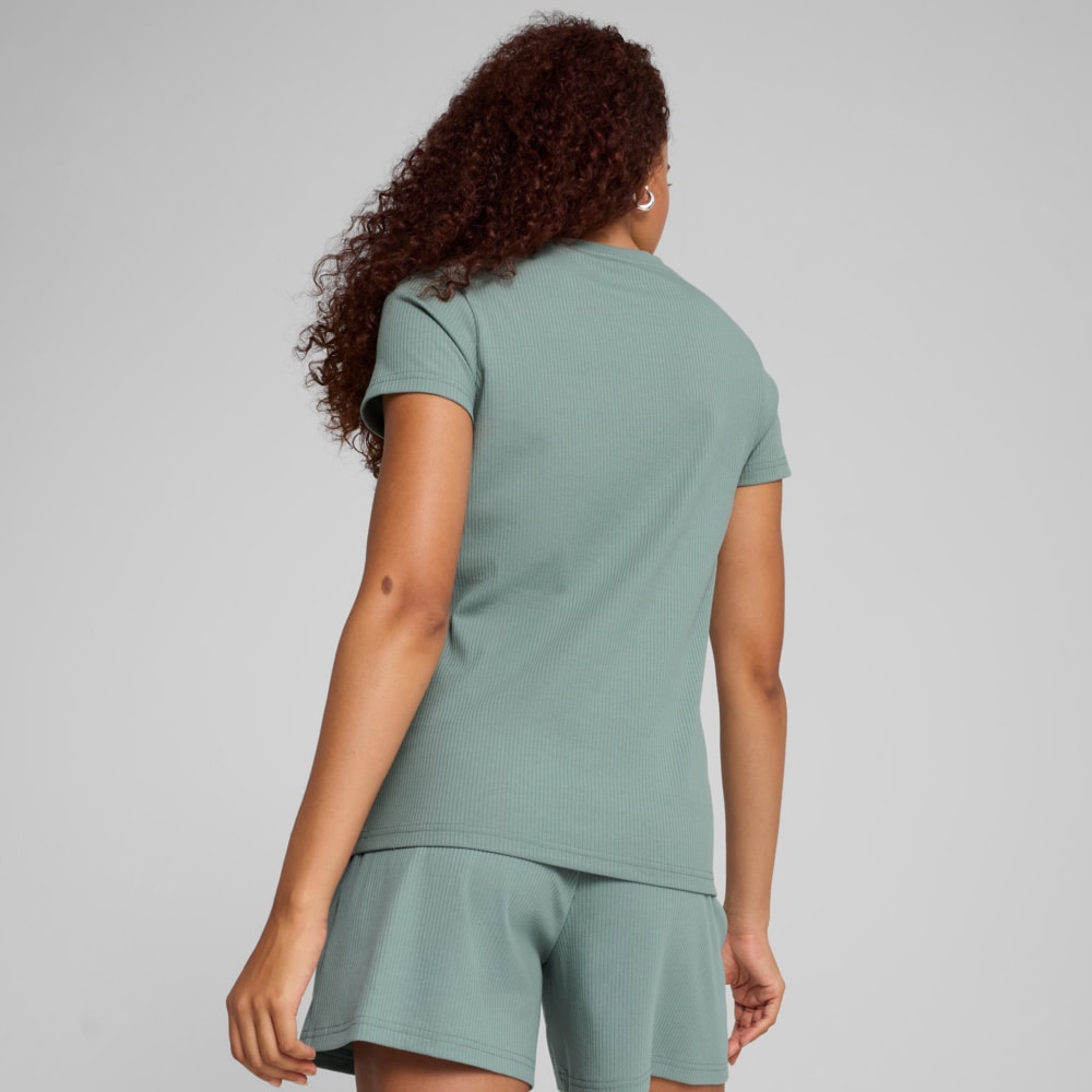 Изображение Puma Футболка ESS ELEVATED Rib Tee Women #2: Green Moon