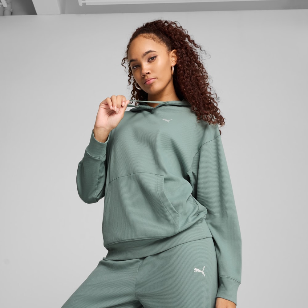 Изображение Puma Худи ESS ELEVATED Comfort Rib Hoodie Women #1: Green Moon