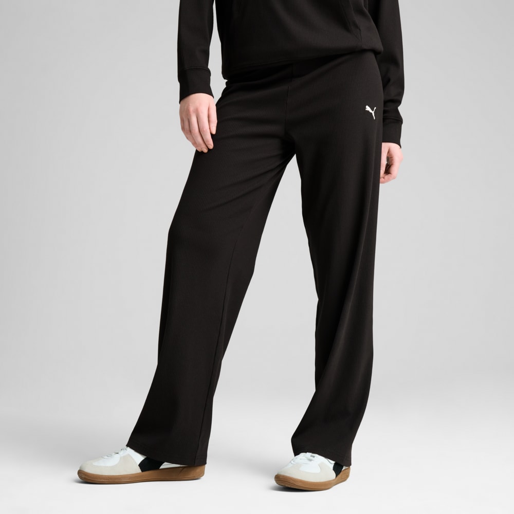 Изображение Puma Брюки ESS ELEVATED High-Waist Straight Leg Rib Pants Women #1: Puma Black