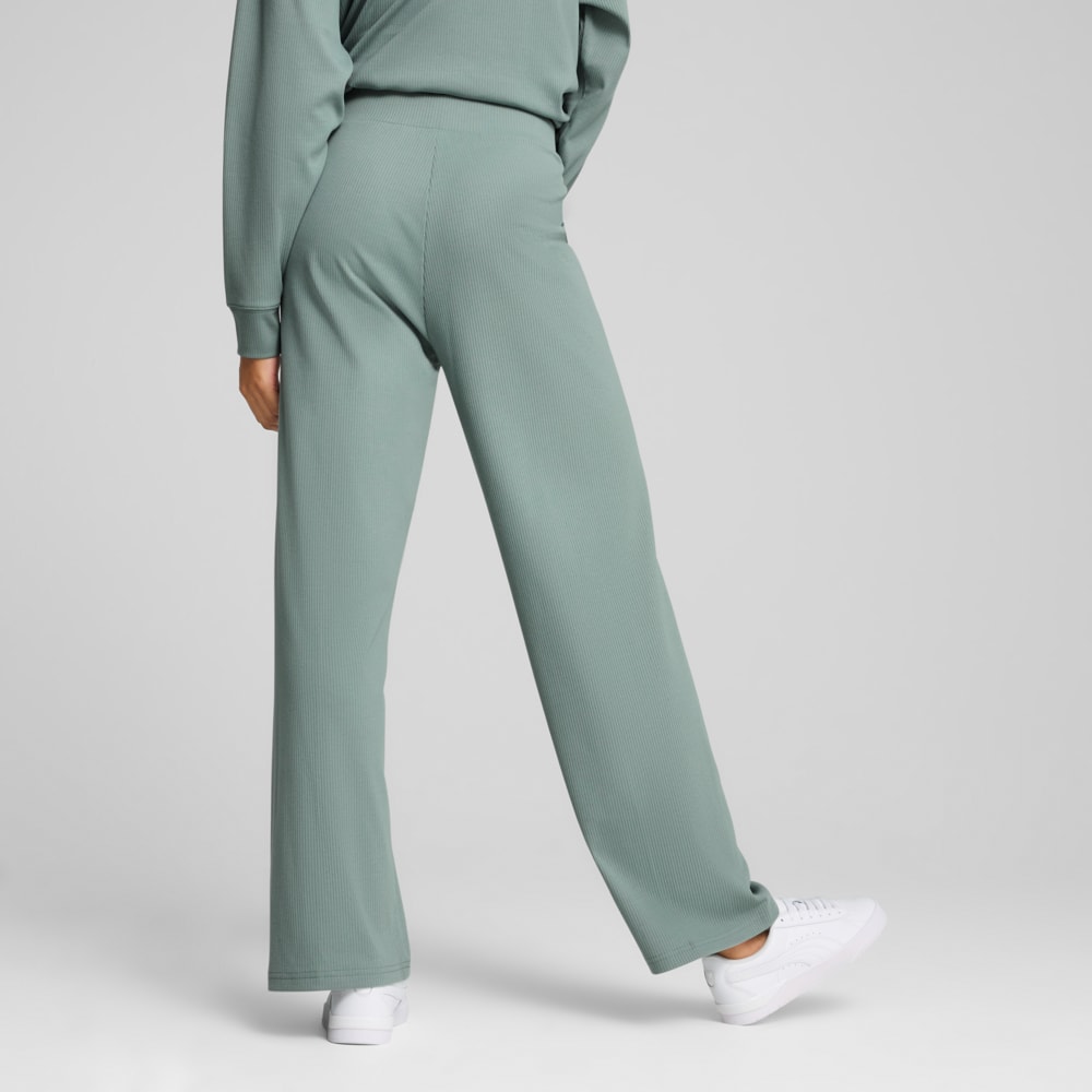 Изображение Puma Брюки ESS ELEVATED High-Waist Straight Leg Rib Pants Women #2: Green Moon